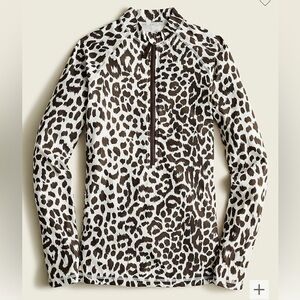 EUC J. Crew Brown Cream Leopard Rash guard Top Swim L Large UPF 50+​​​